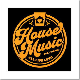 HOUSE MUSIC  - Circle Heart House Logo (Orange) Posters and Art